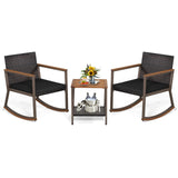 Tangkula 3 Pieces Rocking Bistro Set, Outdoor Rocker Chair with Coffee Table & Cushions
