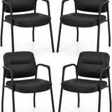 Tangkula Waiting Room Guest Chairs, Upholstered PU Leather Conference Room Chairs with Integrated Armrests, Black