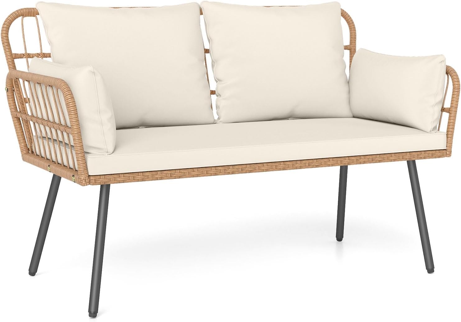 Tangkula Patio Wicker Loveseat Outdoor Rattan 2-Seat Cushioned Sofa
