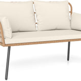 Tangkula Patio Wicker Loveseat Outdoor Rattan 2-Seat Cushioned Sofa