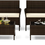 Tangkula 4/8 Piece Patio Rattan Conversation Set, Outdoor Wicker Furniture Set with Chair, Loveseat & Tempered Glass Table