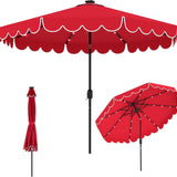 Tangkula 10FT Solar LED Patio Umbrella 2-Tiers Scalloped Outdoor Table Market Umbrella