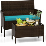 Tangkula 4/8 Piece Patio Rattan Conversation Set, Outdoor Wicker Furniture Set with Chair, Loveseat & Tempered Glass Table