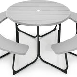 Tangkula 8 Person Picnic Table, Outdoor Round Picnic Table with 4 Built-in Benches, Umbrella Hole