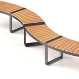 Tangkula Patio Curved Bench, Acacia Wood Fire Pit Bench w/Slatted Seat & Metal Legs