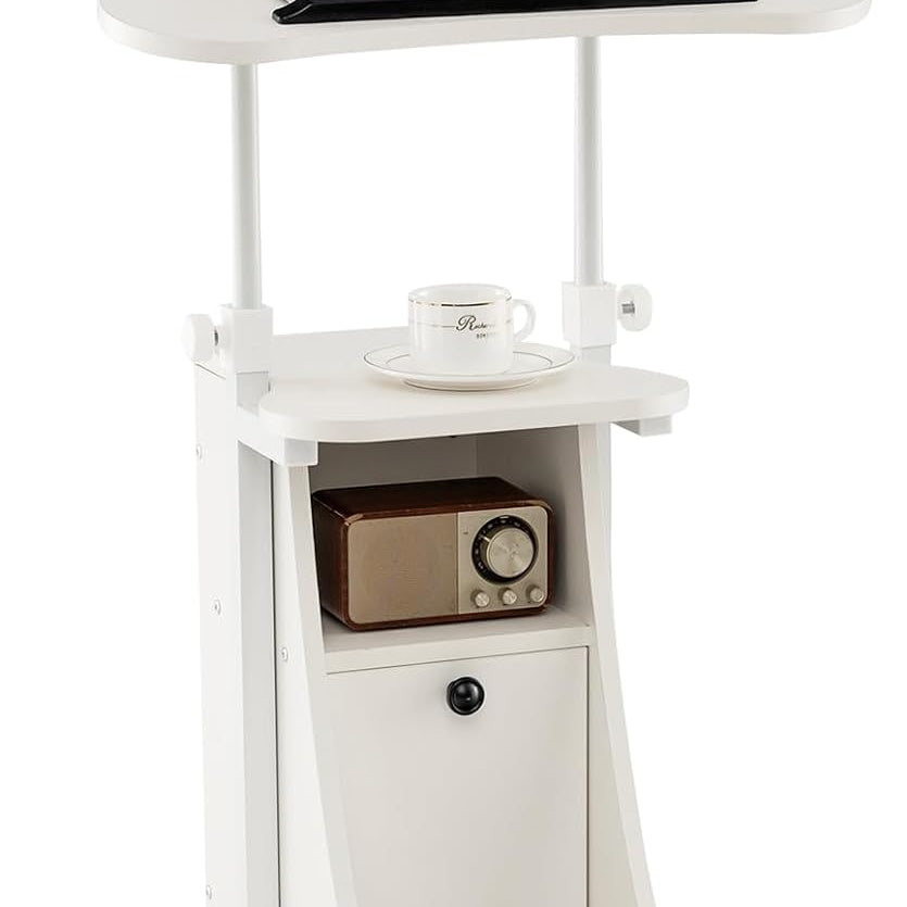 Mobile Laptop Podium, Height Adjustable Sit to Stand Desk with Tilting Desktop & Storage Cabinet