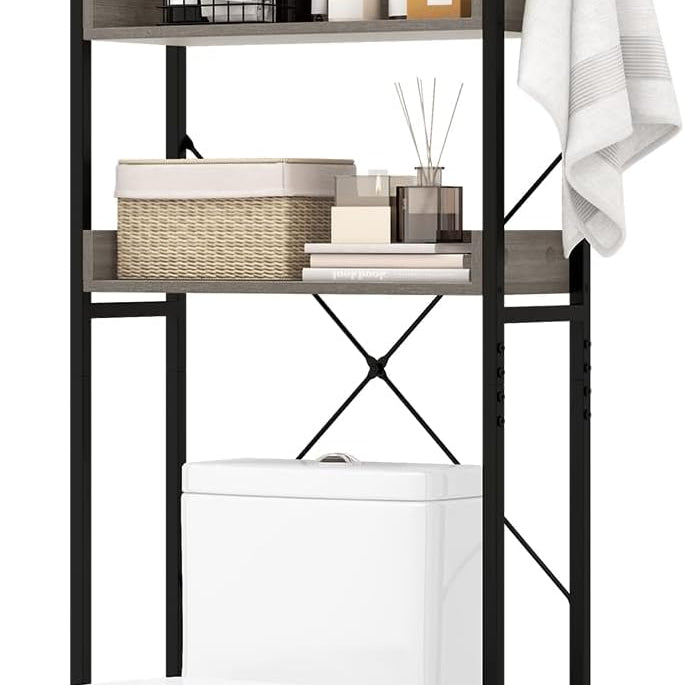 Tangkula Over The Toilet Storage Rack, 3-Tier Bathroom Space Saver w/ 4 Hooks & Adjustable Bottom Bar