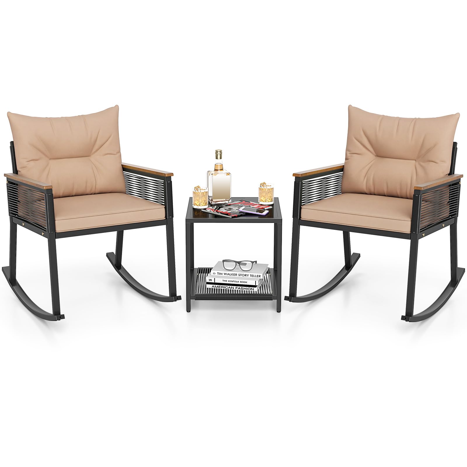 Tangkula 3 Piece Patio Rocking Bistro Set