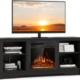 Tangkula Fireplace TV Stand for 65 Inches TV, 18” Electric Fireplace with Remote, 7-Level Brightness and 750W/1500W Heat Setting
