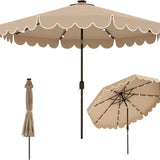 Tangkula 10FT Solar LED Patio Umbrella 2-Tiers Scalloped Outdoor Table Market Umbrella