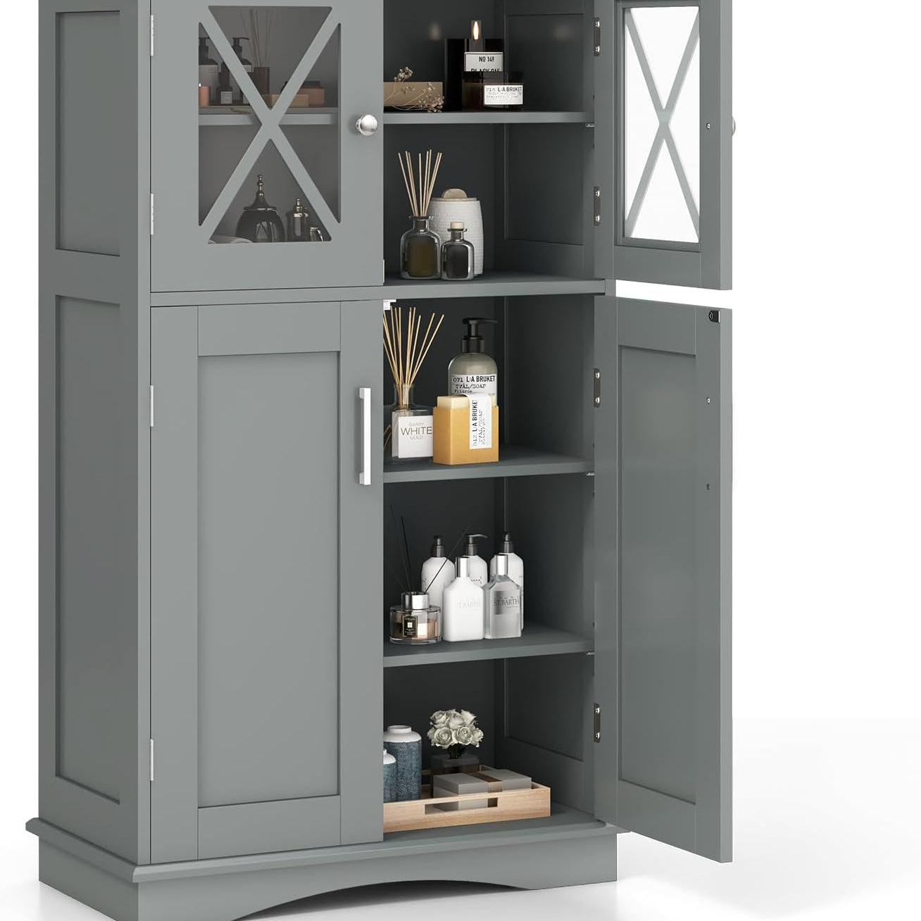 Tangkula Bathroom Storage Cabinet, Freestanding Floor Cabinet