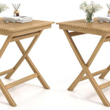 Tangkula 27.5 Inch Patio Bistro Table, Teak Wood Square Table with Slatted Tabletop