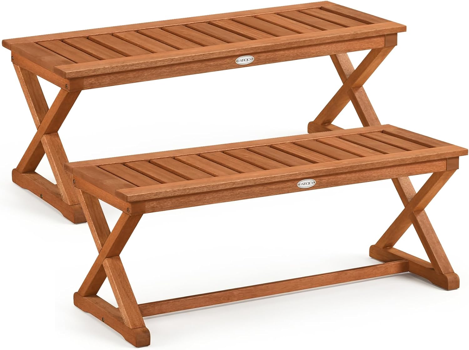 Tangkula Wood Outdoor Bench Backless, 2-Person Patio Dining Bench