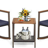 Tangkula 3 Pieces Rocking Bistro Set, Outdoor Rocker Chair with Coffee Table & Cushions