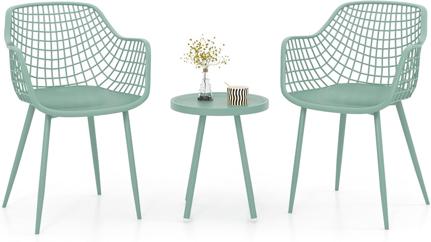 Tangkula 3 Piece Patio Bistro Set, All Weather Heavy Duty Table and Chairs Set of 2 with Widen Seats