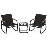 Tangkula 3 Piece Outdoor Rocking Bistro Set Metal Frame & Soft Cushions
