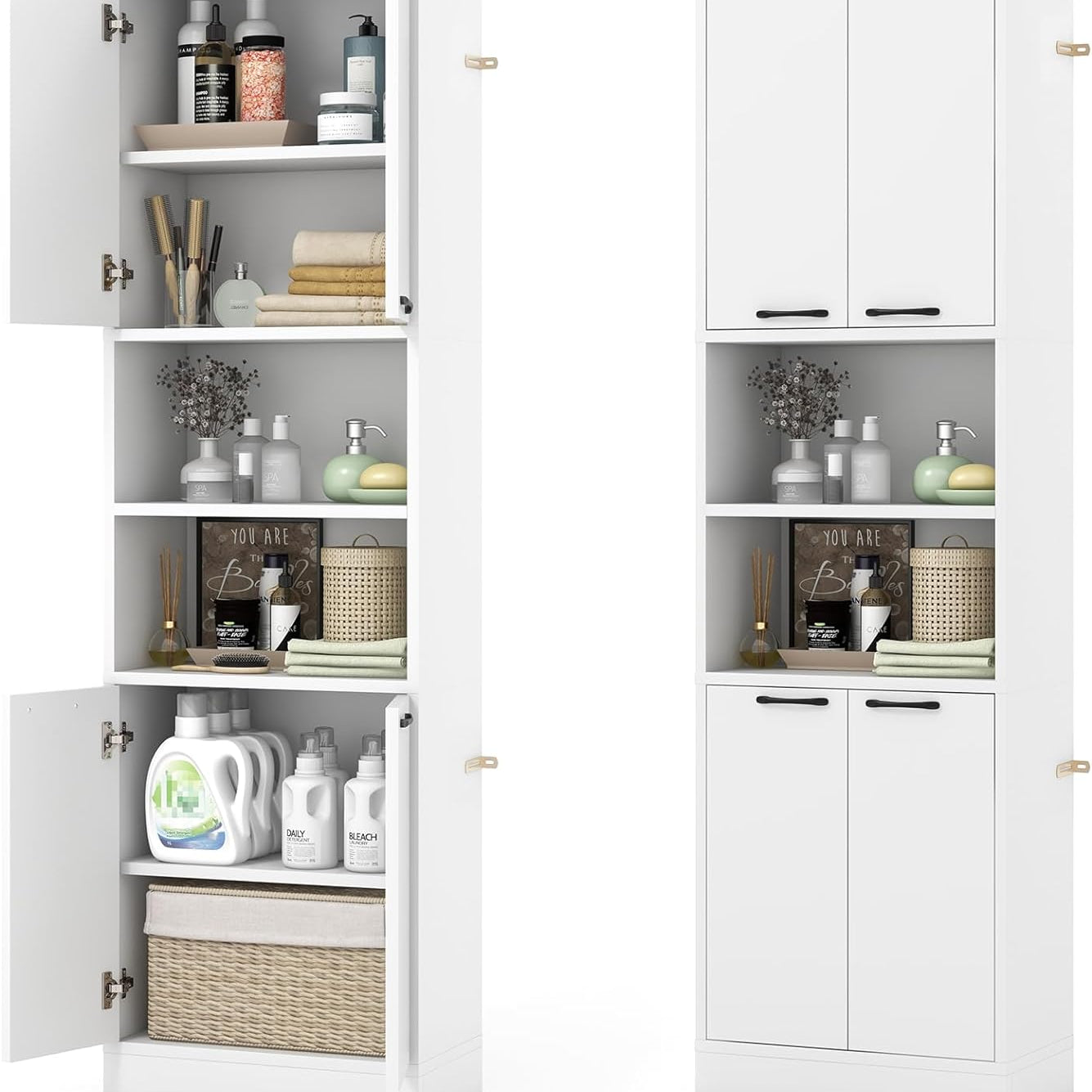 Tangkula 75" Tall Bathroom Storage Cabinet, Bathroom Floor Cabinet with 4 Doors & 2 Open Shelves