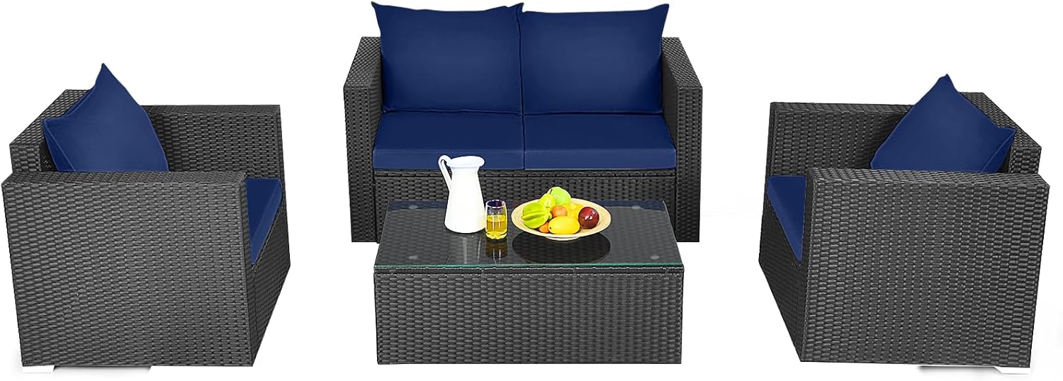 Patio Rattan Conversation Furniture Set, Outdoor Wicker Sofa Set