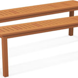 Tangkula Outdoor Wood Bench, 59” Long Patio Dining Bench, Backless Wooden Bench with Teak Oil Finish & Slat Seat