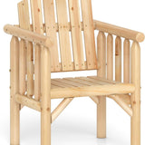 Tangkula Outdoor Wooden Patio Dining Chair with Armrests and Reclined High Backrest