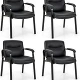 Tangkula Waiting Room Chairs, Upholstered PU Leather Conference Room Chairs with Padded Armrests, Black