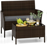Tangkula 4/8 Piece Patio Rattan Conversation Set, Outdoor Wicker Furniture Set with Chair, Loveseat & Tempered Glass Table