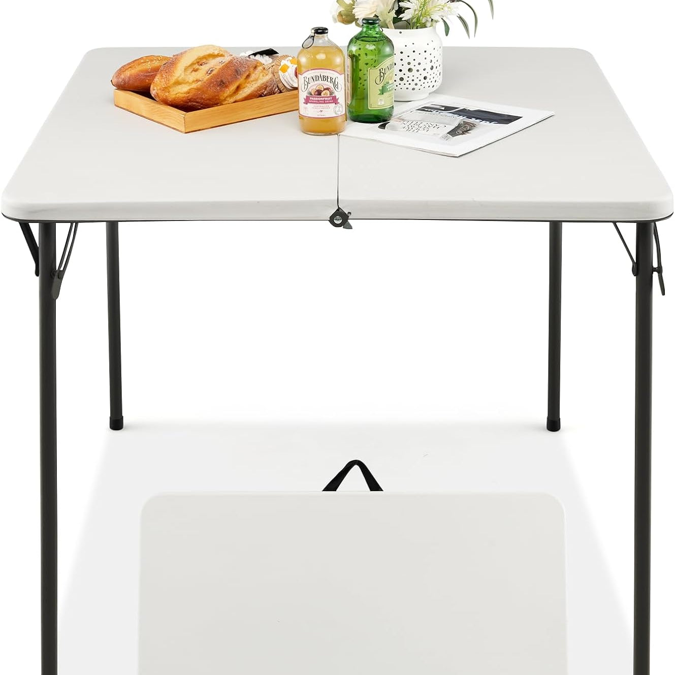 Tangkula 34" Folding Table, Portable Picnic Table with All-Weather HDPE Tabletop, Heavy-Duty Metal Frame