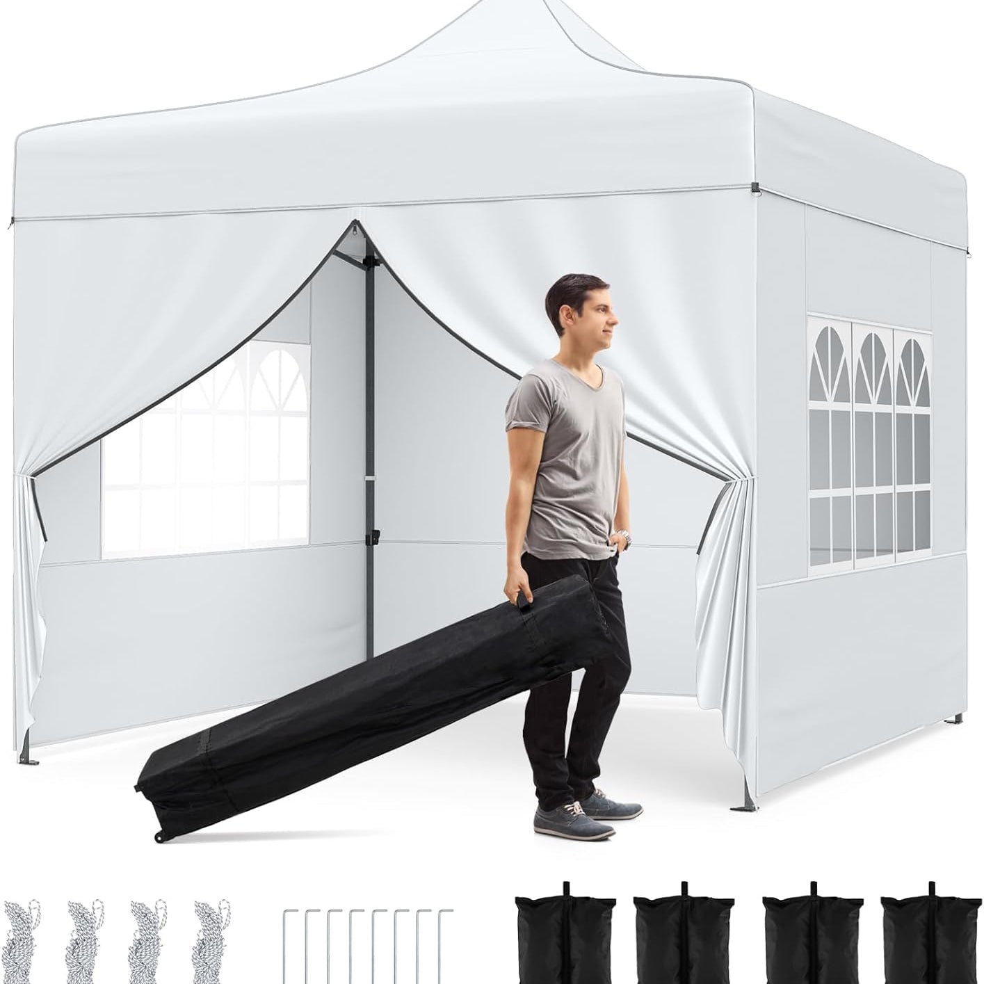 Tangkula 10 x 10 FT Pop up Canopy Tent with 4 Removable Sidewalls and Wheeled Bag