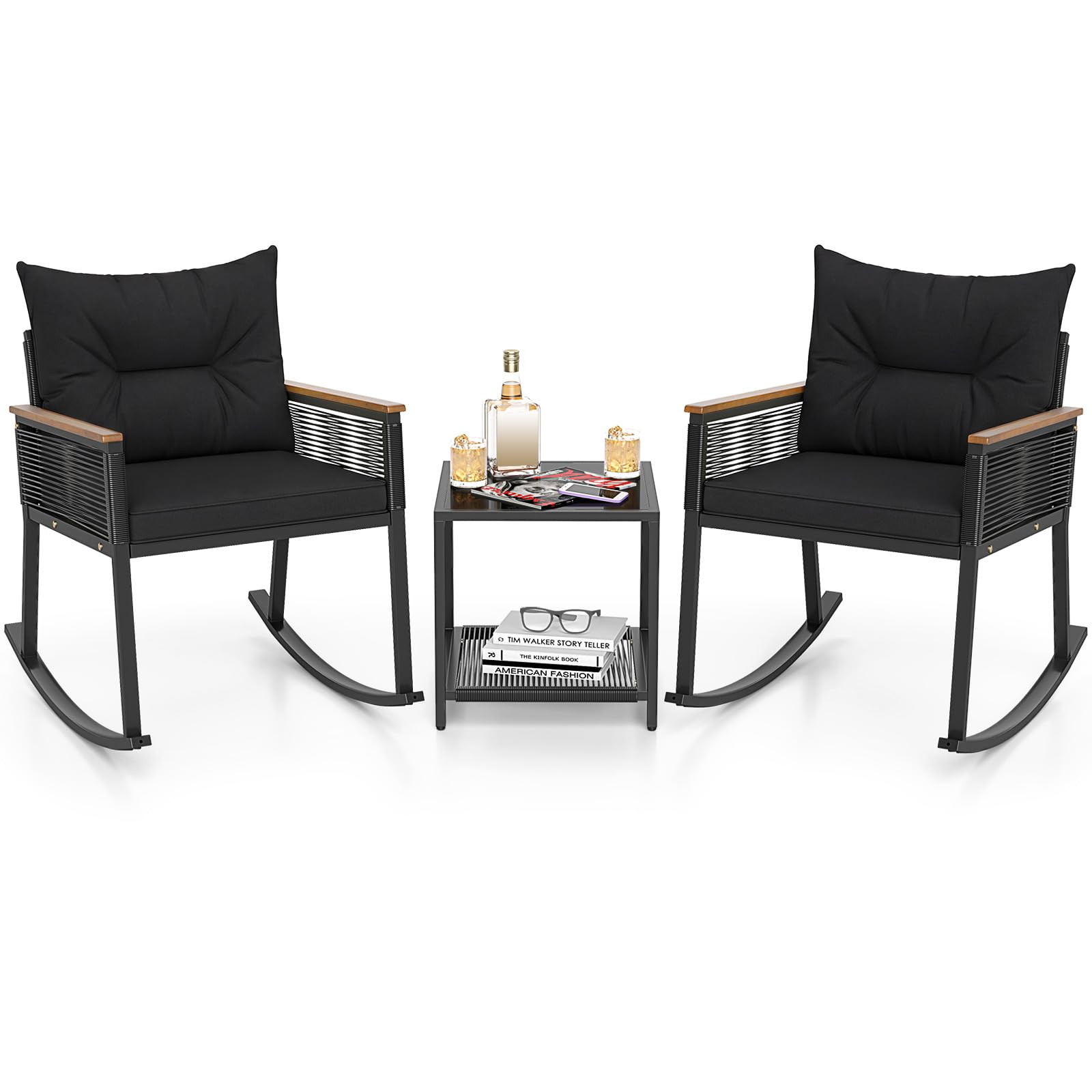 Tangkula 3 Piece Patio Rocking Bistro Set