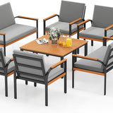 Tangkula Patio Furniture Set Outdoor Conversation Set with Acacia Wood Coffee Table