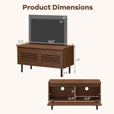 Tangkula Farmhouse TV Stand for 32/40” TV (Walnut, Cabinet) | Mid Century Modern Entertainment Center with Storage Cabinets & Fluted Drop-Down Doors