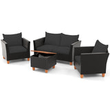 Tangkula Outdoor Conversation Set, Patio Cushioned Chairs w/Storage Coffee Table