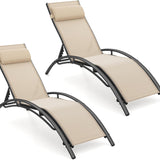 Tangkula Patio Chaise Lounges with 5-Position Backrest-Black