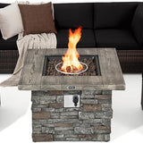 Tangkula 7 Pieces Patio Furniture Set with 50,000 BTU Fire Pit Table, Outdoor PE Wicker Conversation Sofa Set with Cushions