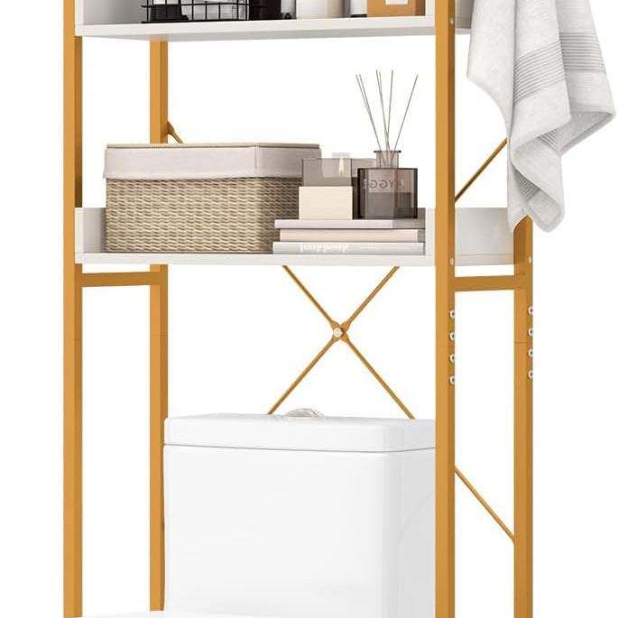 Tangkula Over The Toilet Storage Rack, 3-Tier Bathroom Space Saver w/ 4 Hooks & Adjustable Bottom Bar