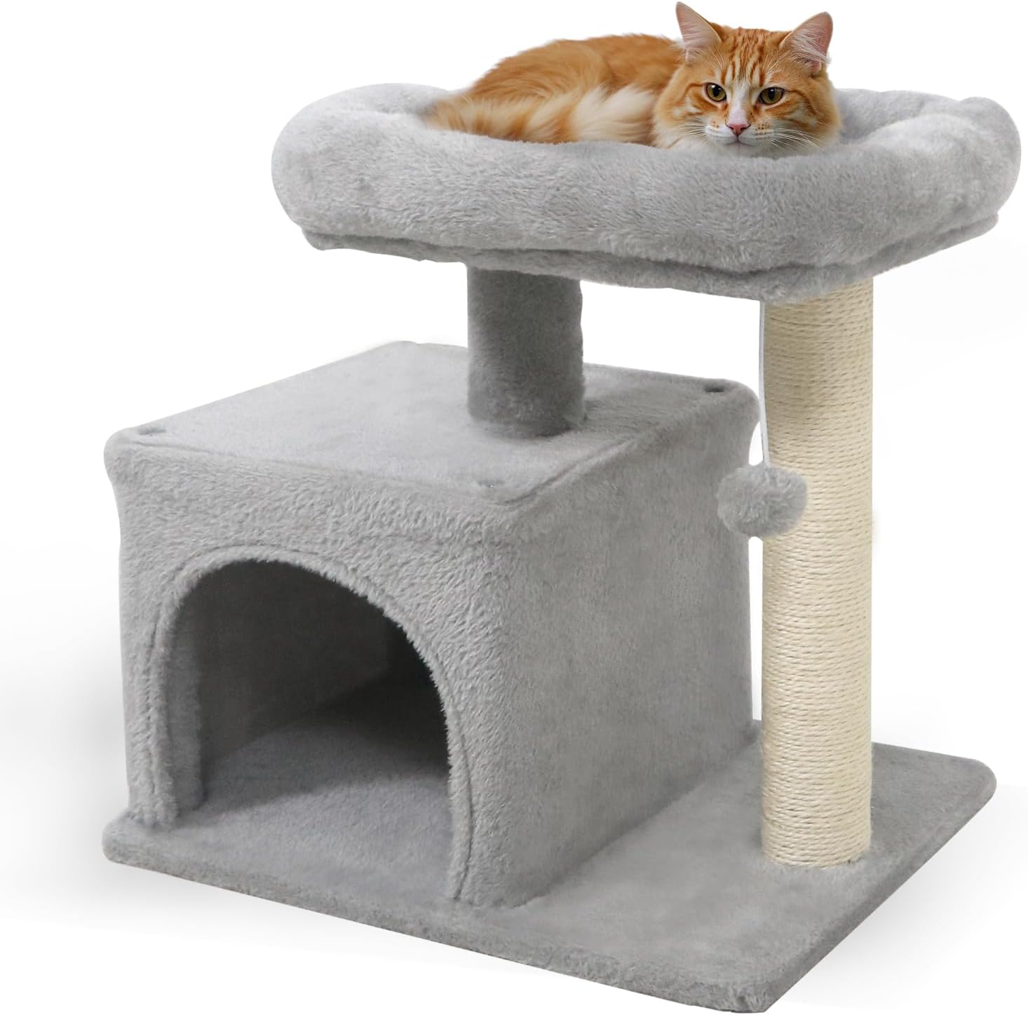 Tangkula Small Cat Tree with Sisal Scratching Posts Hanging Pompom