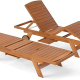Tangkula Outdoor Chaise Lounge Chair with Wheels 4-Position Patio Wood Recliner with Adjustable Backrest