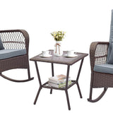 Tangkula 3 Piece Patio Rocker Set, Patiojoy Outdoor Wicker Rocking Chairs w/Double-Layer Coffee Table