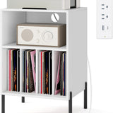 Tangkula Record Player Stand, Turntable Side Table Nightstand w/ Charging Station