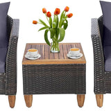 Tangkula 3 Pieces Patio Porch Furniture Set, PE Rattan Wicker Chair Conversation Set with Cushions and Storage Table