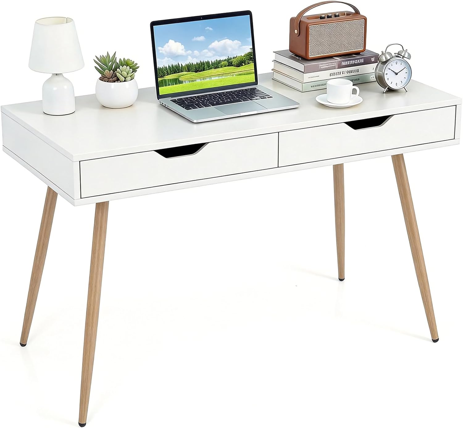 Tangkula Modern Writing Study Desk with 2 Storage Drawers