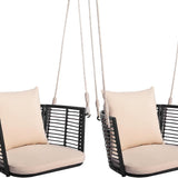 Tangkula Outdoor Metal Porch Swing | Single Person Hanging Seat w/Woven Rattan Backrest (1/2)
