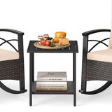 Tangkula 3 Piece Rocking Bistro Set PE Rattan Rocker Chairs with Acacia Wood Top Table