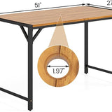 Tangkula Acacia Wood Outdoor Dining Table with 1.97” Umbrella Hole | 51” Rectangular Patio Table with Heavy Duty Metal Frame
