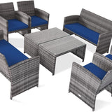 Tangkula 4/8 PCS Wicker Patio Conversation Set, Outdoor Rattan Sofas with Table Set