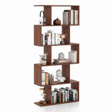 Tangkula 5-Tier Geometric Bookshelf S Shaped Bookcase w/Anti-Toppling Device