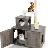 Tangkula Litter Box Enclosure with Cat Tree Tower, 2-in-1 Hidden Cat Washroom with Cat Condo