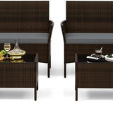 Tangkula 4/8 Piece Patio Rattan Conversation Set, Outdoor Wicker Furniture Set with Chair, Loveseat & Tempered Glass Table