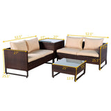Tangkula 3 Pieces Outdoor Wicker Conversation Set for Lawn