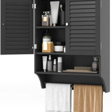 Tangkula Wall Mounted Bathroom Cabinet with Open Shelf & Bar